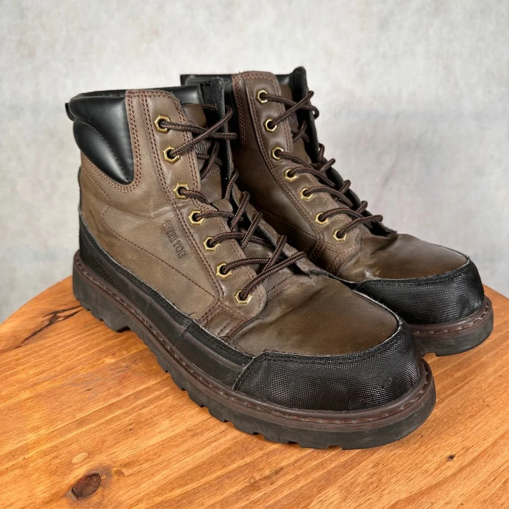 Nevados Work Steel Toe Boots Mens 10.5 Brown Black WKA42M0018 Good Condition